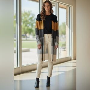 NEW Cardigan by Cocogio open duster sweater multi-color striped Wool blend Sz XL